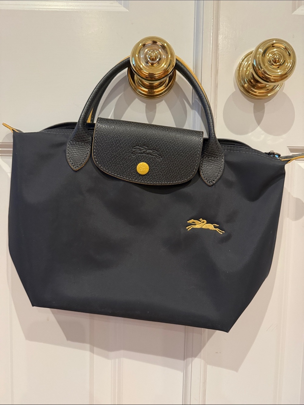 Longchamp dark gray Tote with yellow Accent - Picture 2 of 3